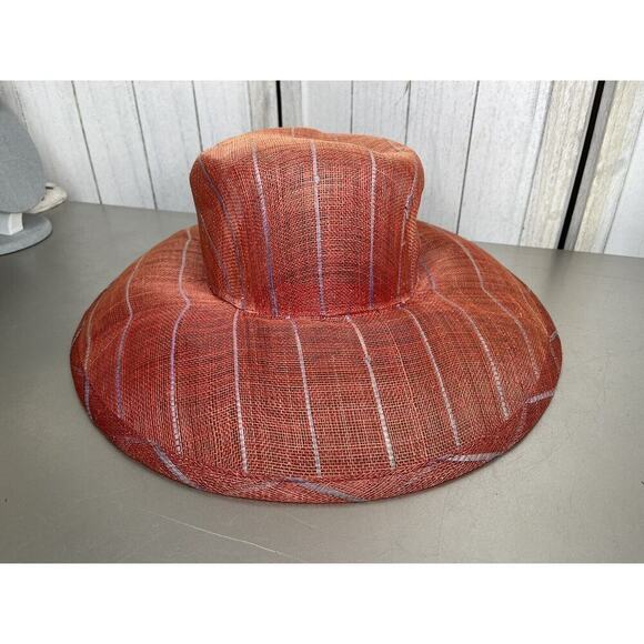Callanan Millinery Netted Wide Brim Hat Red Orange Derby Party One Size - Picture 1 of 6